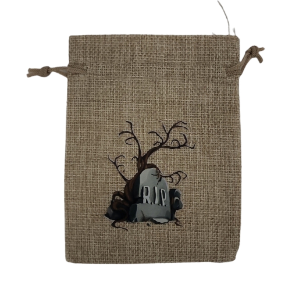 10 Pack- Halloween Burlap Gift Bag w/drawstring, RIP Design